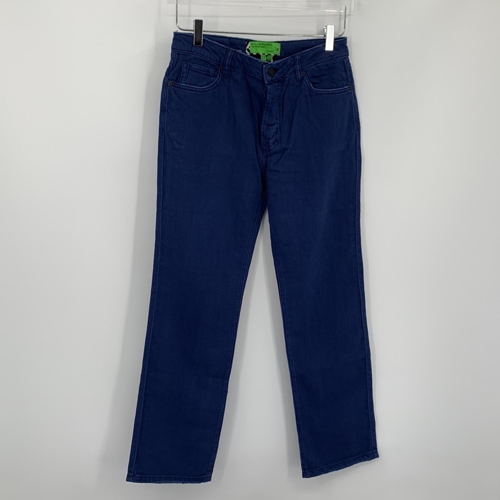 Sandrine Rose distressed College blue pants skinny jeans ankle flax denim new 27